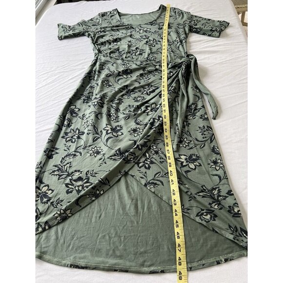 Garnet Hill Easy Wrap Knit Dress Green Floral SZ LG Autumn Stretch - Picture 5 of 10